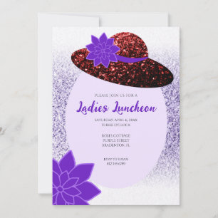 Red glitter hat purple lavender Ladies Luncheon Invitation
