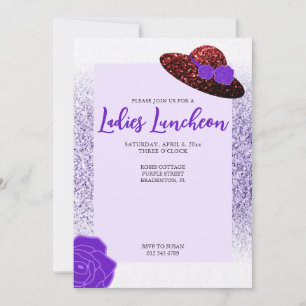Red glitter hat purple lavender Ladies Luncheon Invitation