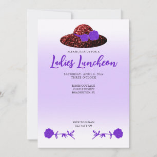 Red glitter hat purple lavender Ladies Luncheon Invitation