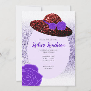 Red glitter hat purple lavender Ladies Luncheon Invitation