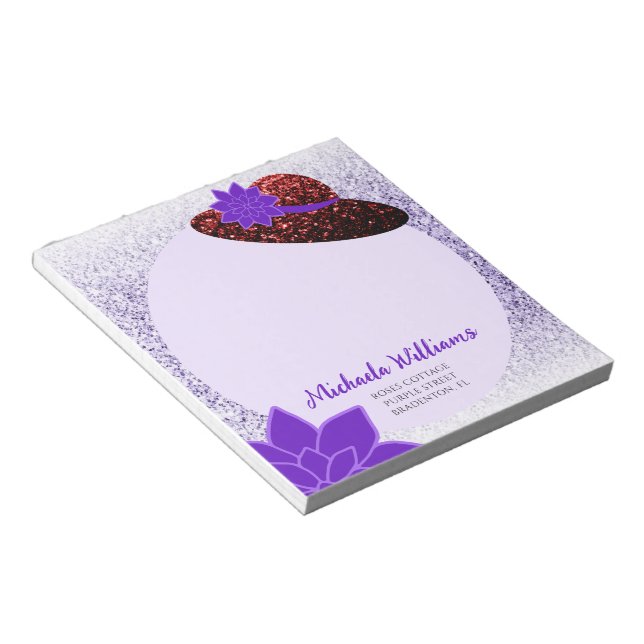 Red glitter hat purple lavender notepad (Angled)