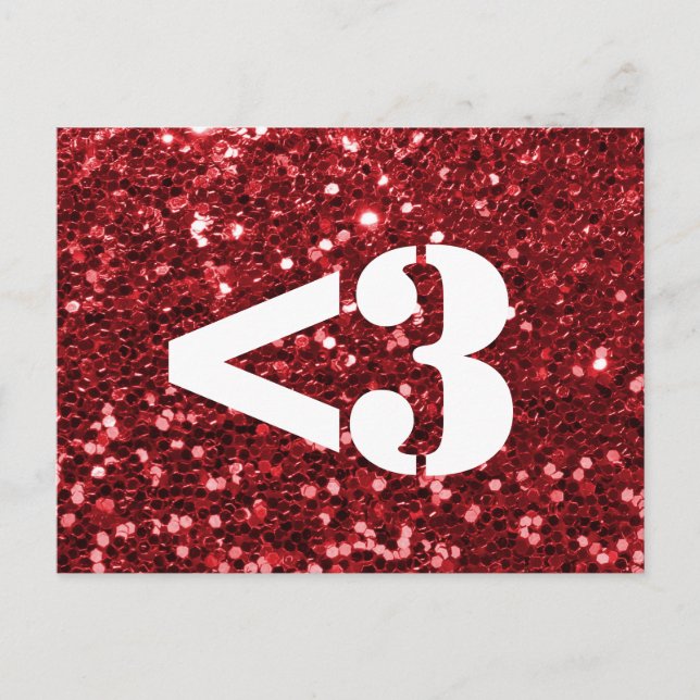 Red Glitter Heart Love Postcard (Front)