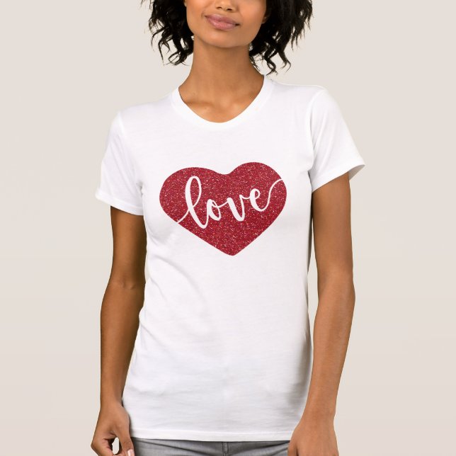 Red Glitter Heart Love |  Valentine's T-Shirt (Front)