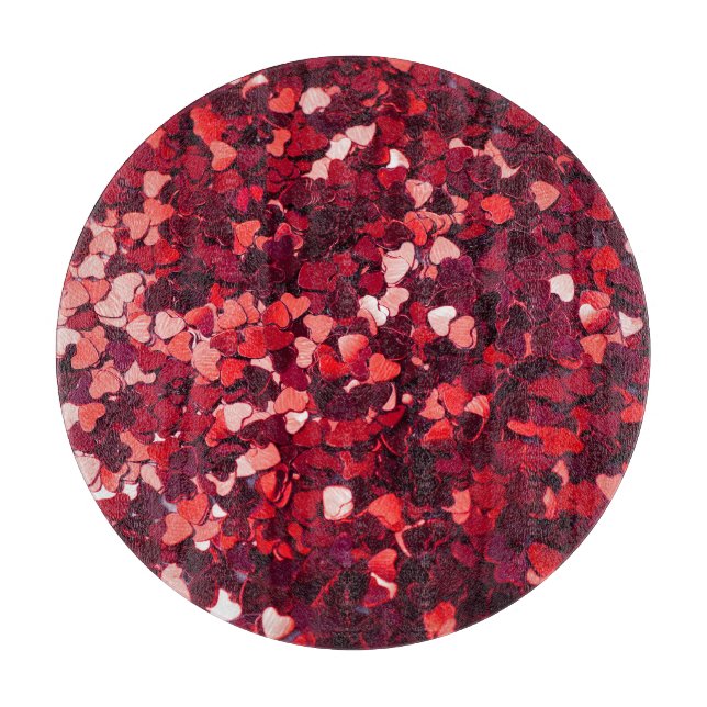 Red Glitter Heart: Minimalist Texture. Cutting Board (Front)