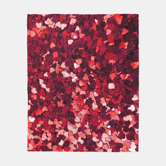 Red Glitter Heart: Minimalist Texture. Fleece Blanket (Front)