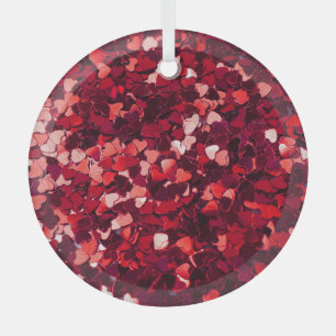 Red Glitter Heart: Minimalist Texture. Glass Tree Decoration
