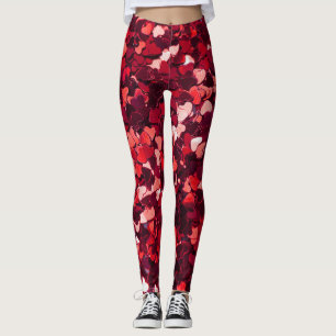 Red Glitter Heart: Minimalist Texture. Leggings