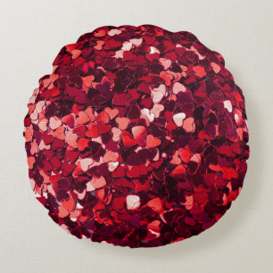 Red Glitter Heart: Minimalist Texture. Round Cushion