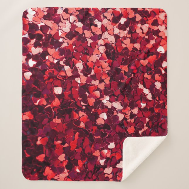 Red Glitter Heart: Minimalist Texture. Sherpa Blanket (Front)