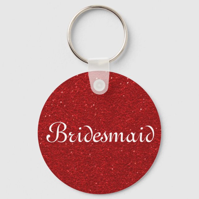 Red Glitter Heart Personalised Bridesmaid Key Ring (Front)