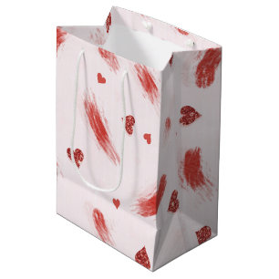 Red Glitter Heart Streaks Birthday Medium Gift Bag