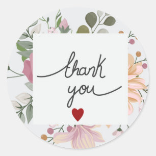Red Glitter Heart Thank You Classic Round Sticker