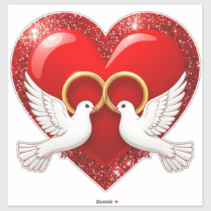 Red Glitter Heart With Interlocked Wedding Rings