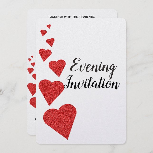 Red Glitter Hearts Evening Invitation (Front/Back)
