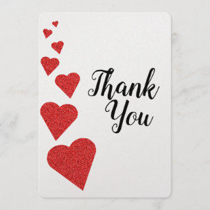 Red Glitter Hearts Thank You card