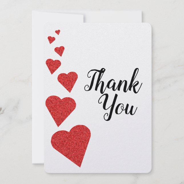 Red Glitter Hearts Thank You card (Front)