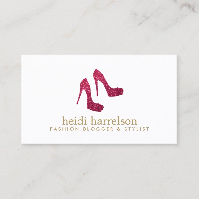 Red Glitter Heels Boutique Fashion Stylist Blogger Business Card (Front)