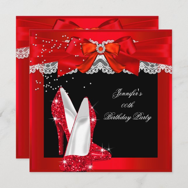 Red Glitter High Heel Shoe Birthday Party Invitation (Front/Back)