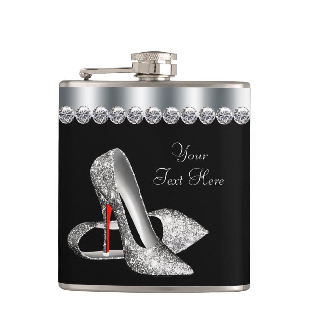 Red Glitter High Heel Shoes Hip Flask (Front)