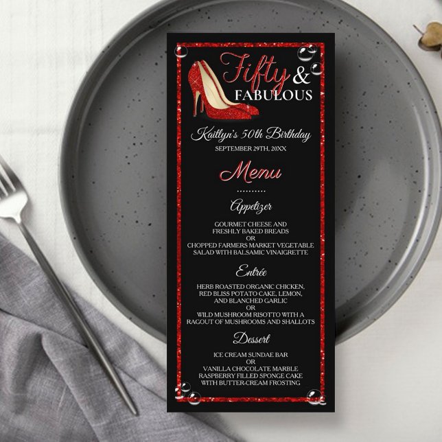 Red Glitter High Heels | Fifty & Fabulous Birthday Menu (Creator Uploaded)