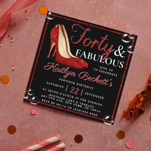 Red Glitter High Heels   Forty & Fabulous Birthday Invitation