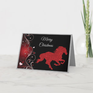Red Glitter Horse Christmas Card
