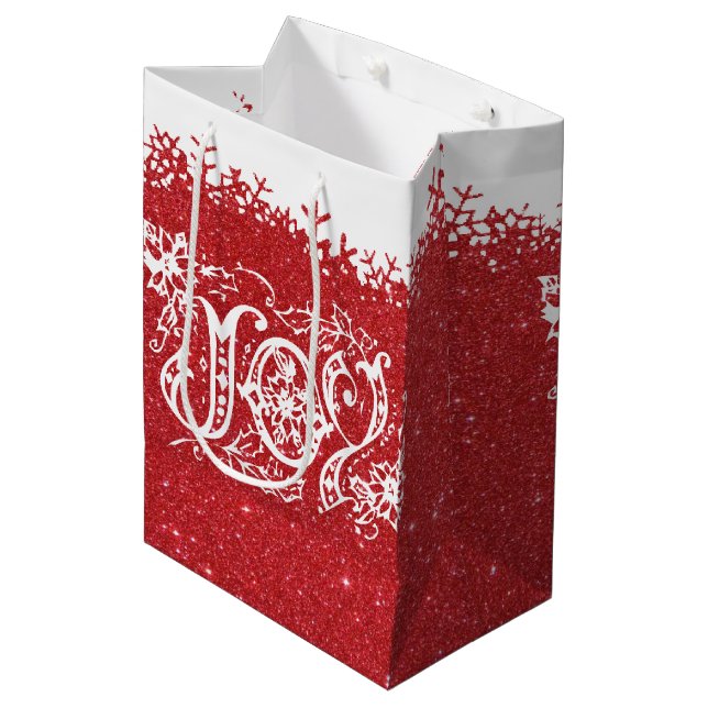 Red glitter  Joy medium gift bag (Front Angled)