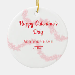 Red glitter lines happy Valentine's day spiral nam Ceramic Ornament
