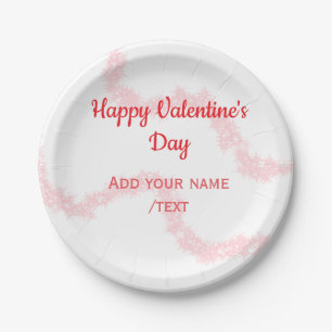 Red glitter lines happy Valentine's day spiral nam Paper Plate