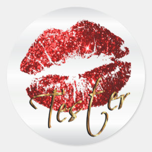 Red Glitter Lips 3 - Tester Classic Round Sticker
