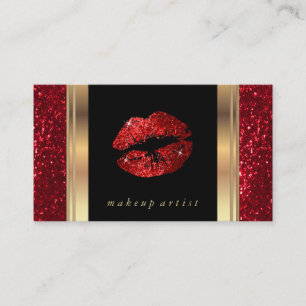 Red Glitter Lips and Elegant Gold Business Card