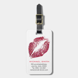 Red Glitter Lips Luggage Tag