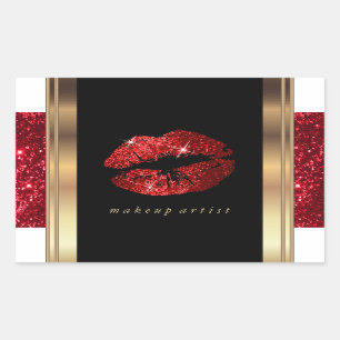 Red Glitter Lips Rectangular Sticker