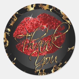 Red Glitter Lipstick - Thank You Classic Round Sticker