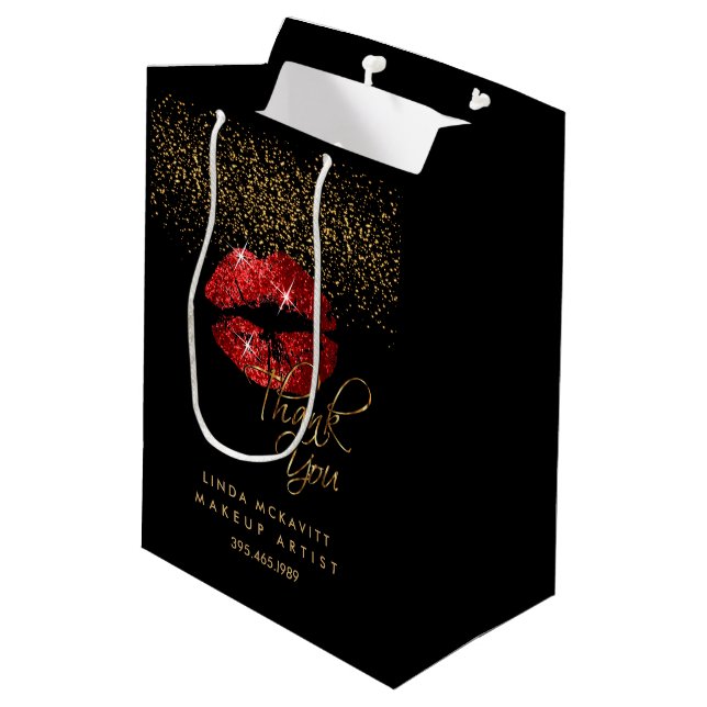 Red Glitter Lipstick - Thank You Medium Gift Bag (Back Angled)