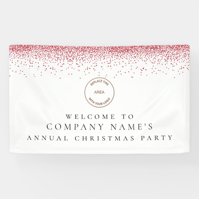 Red Glitter Logo Company Welcome Christmas Party  Banner (Horizontal)