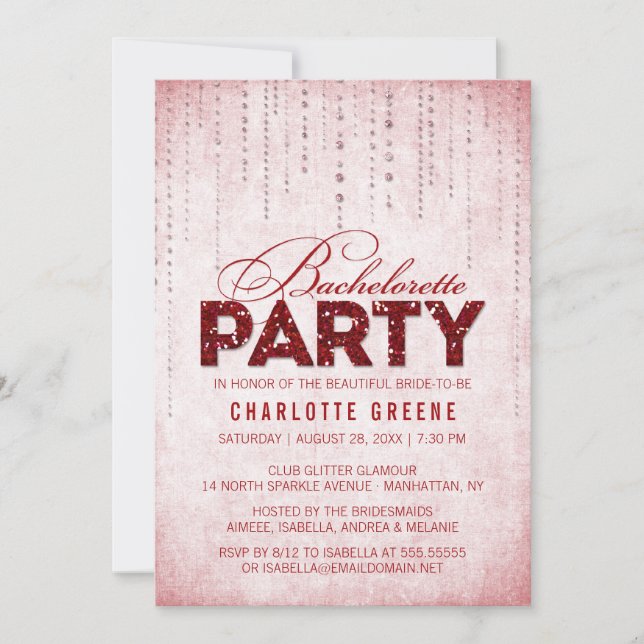 Red Glitter Look Bachelorette Party Invitation (Front)