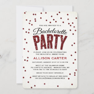 Red Glitter Look Confetti Bachelorette Party Invitation
