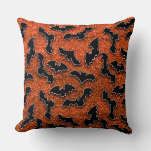 RED GLITTER LOOK WITH BLACK BATS CUSHION