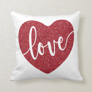 Red Glitter Love Heart Valentine's Cushion