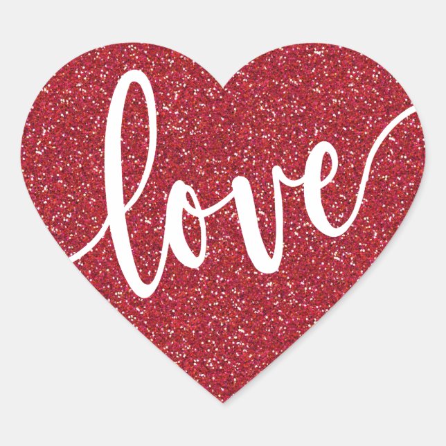Red Glitter Love Heart |  Valentine's Heart Sticker (Front)