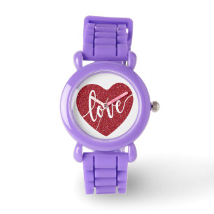 Red Glitter Love Heart Valentine's Watch