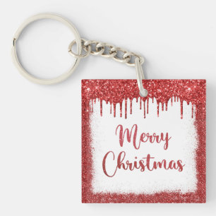 Red glitter merry christmas key ring