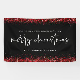Red Glitter Merry Christmas Name Black Banner