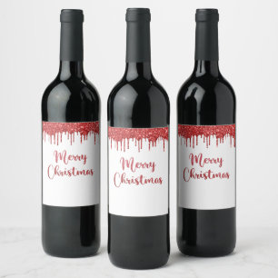 Red glitter merry christmas wine label