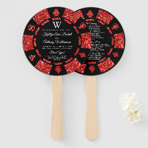 Red Glitter Monogram Poker Chip Casino Wedding Hand Fan