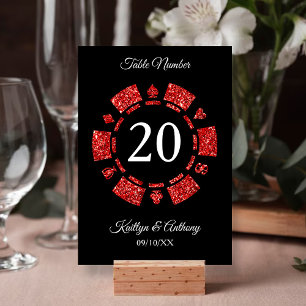 Red Glitter Monogram Poker Chip Casino Wedding Invitation