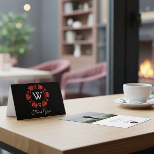 Red Glitter Monogram Poker Chip Casino Wedding Thank You Card