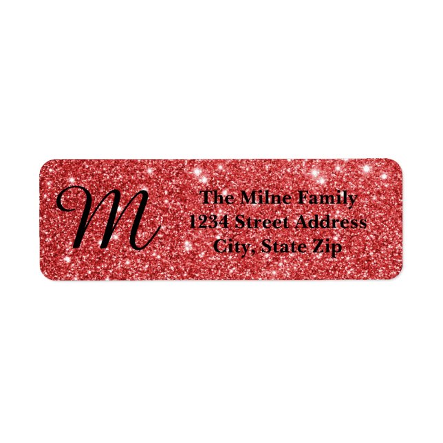 Red Glitter Monogram - Return Address Labels (Front)