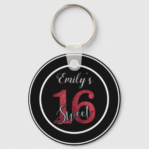 Red Glitter Numbers Key Ring